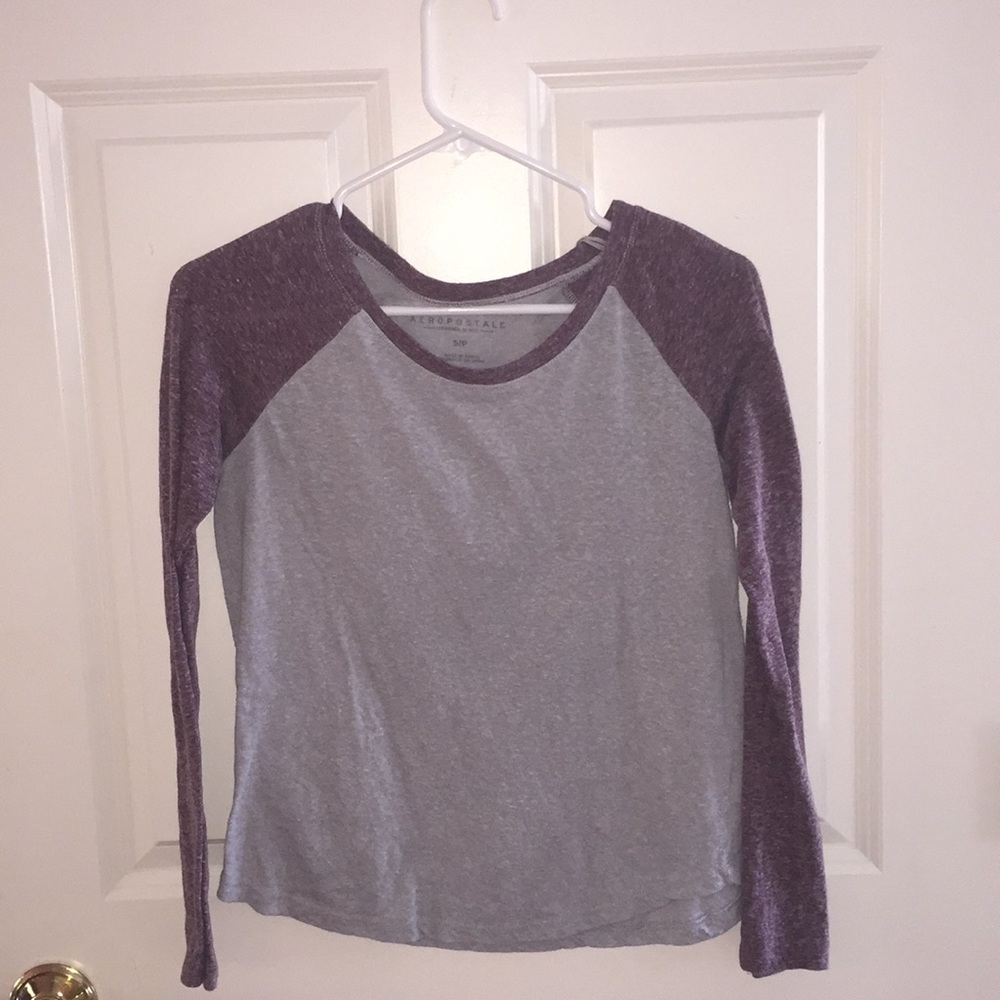 Long sleeve maroon and grey T-shirt